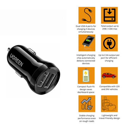 UGREEN Dual USB Car Charger 24W - MAX | 50875 - Bestways Smart - home Solutions