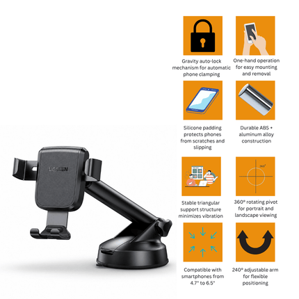 UGREEN Gravity Phone Holder with Suction Cup | LP200 | 60990B - Bestways Smart - home Solutions