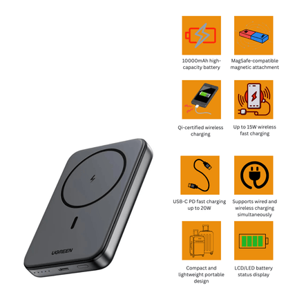 UGREEN MagSafe 10000mAh Magnetic Wireless Power Bank | Qi Certified | 20W PD Fast Charging | PB561 - Bestways Smart - home Solutions