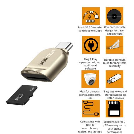 Ugreen TF USB type C to Card Reader / 80124 - Bestways Smart - home Solutions