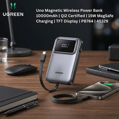UGREEN Uno Magnetic Wireless Power Bank 10000mAh | Qi2 Certified | 15W MagSafe Charging | TFT Display | PB764 | 45329 - Bestways Smart - home Solutions