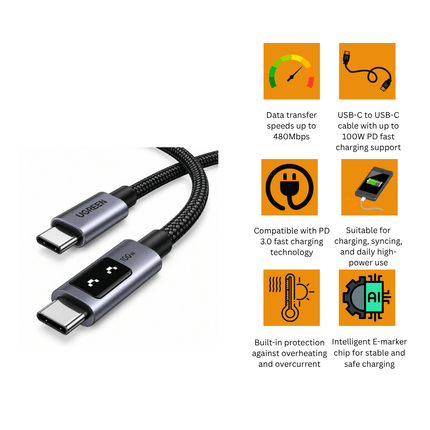UGREEN Uno USB - C to USB - C PD Fast Charging Cable 5A Max 100W | L509 - Bestways Smart - home Solutions