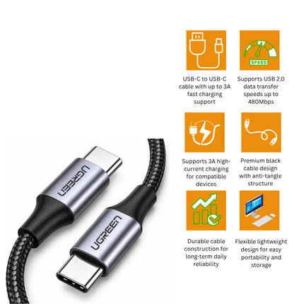 UGREEN USB - C 2.0 Male to USB - C 2.0 Male 3A Data Cable | US261 - Bestways Smart - home Solutions