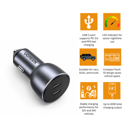 UGREEN USB - C 40W PPS Aluminum Alloy iPhone Fast Car Charger | 70594 - Bestways Smart - home Solutions