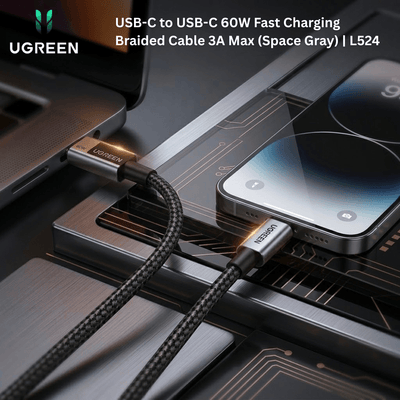 UGREEN USB - C to USB - C 60W Fast Charging Braided Cable 3A Max (Space Gray) | L524 - Bestways Smart - home Solutions