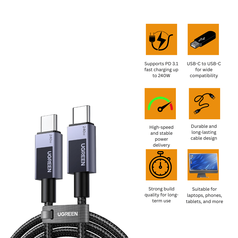 UGREEN USB-C to USB-C Cable US535 | PD 3.1 240W Fast Charging Cable UGREEN USB-C to USB-C Cable US535 | PD 3.1 240W Fast Charging Cable